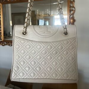 Tory Burch White Quilted Chain Shoulder Bag